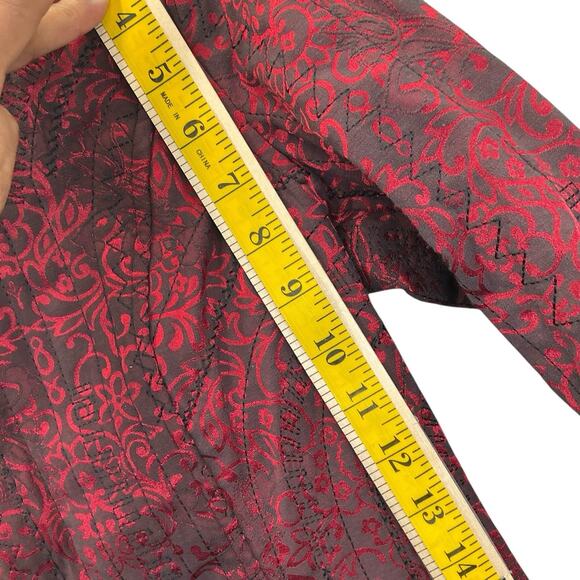 Chicos Red Black Jacquard Blazer Jacket Size O-8 Open Cardigan - Picture 8 of 11